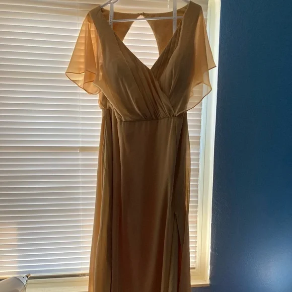 Azazie Rylee Bridesmaid Dress Gold Size A14 - Picture 2 of 8